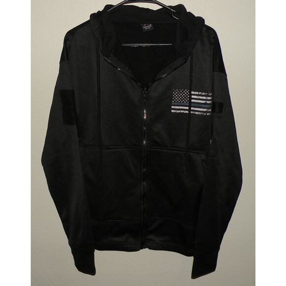 Rothco Men’s Small Zip Hooded Sweatshirt Black Thin Blue Line Concealed USA Flag - Picture 1 of 3